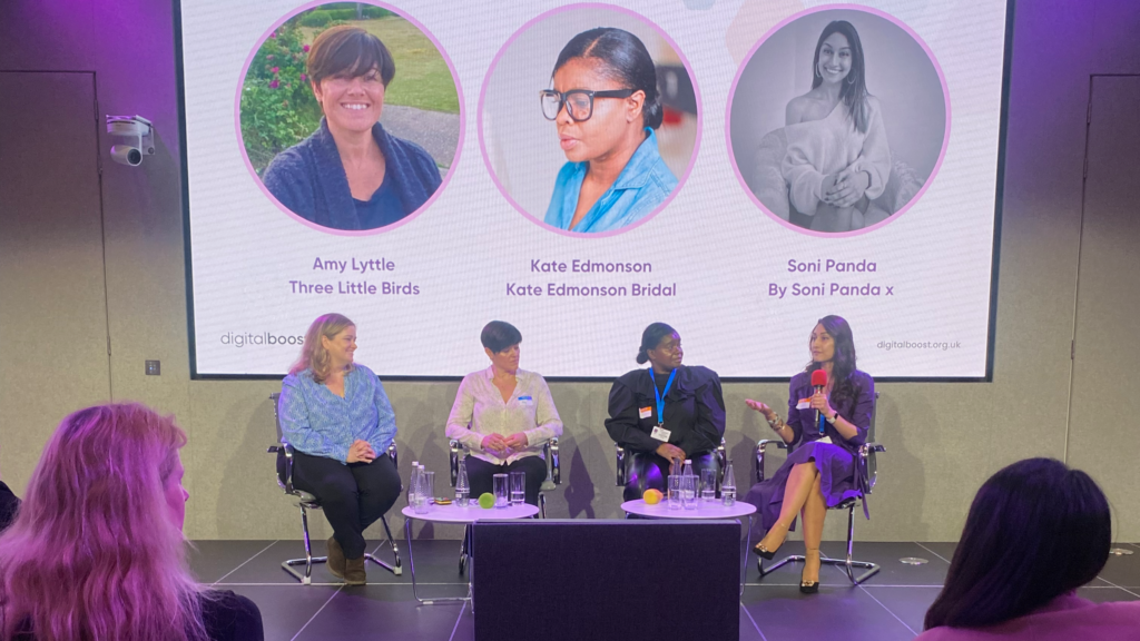 Soni speaking at Digital Boost's 2025 International Women's Day event.